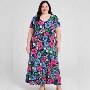 Perceptions Fit And Flare Midi Dress Floral Stretch Size 2X New Tags Cottagecore